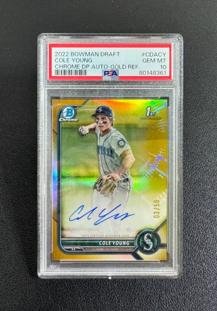 2022 Bowman Chrome 1st Cole Young Rookie Gold Refractor #/50 PSA 10 Gem Mint