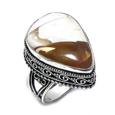 Natural Peanut Wood Jasper Gemstone 925 Sterling Silver Ring Size 9 i127