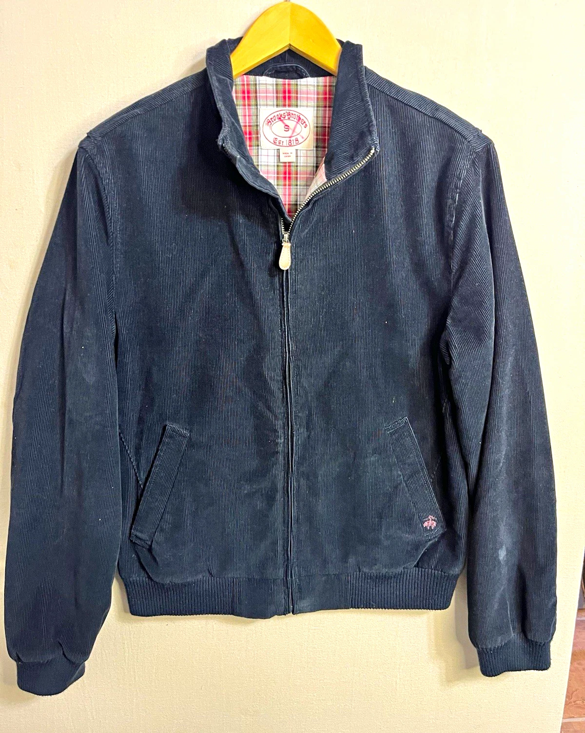Brooks Brothers Men's Navy Corduroy Bomber Jacket Full Zip Lined Size S - product detail image 1