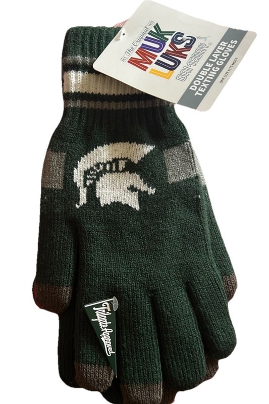 NEW Unisex MSU SPARTANS MUK LUKS DOUBLE LAYER TEXTING GLOVES GREEN WHITE GRAY