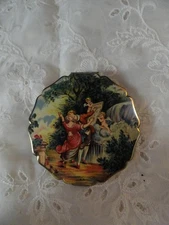 Vintage 1970s Stratton Powder Compact & Mirror Art Deco Enamel Romantic Scene