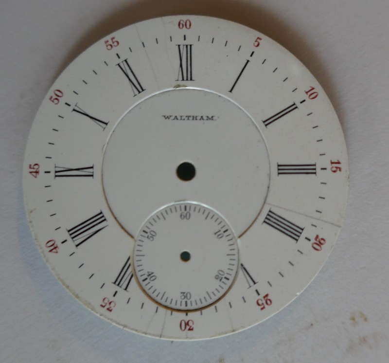 Vintage Waltham 44mm  1 3/4" Porcelain Enamel Pocket Watch Dial