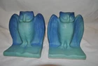 1920s Van Briggle Owl Bookends Blue & Green Excellent Condition