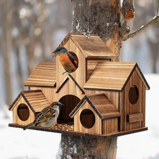 Bird Houses for Outside, 5-Hole Wooden Birdhouse for Bluebirds Finch Swallow Wre