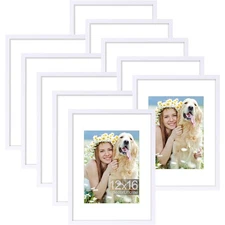 12x16 Picture Frame Set of 10, Display Photos 8.5x11 with Mat or 12x16 Unmatt...