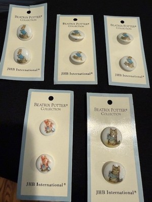 Vintage Beatrix Potter Buttons 5 Five Cards JHB International Japan 3/4''