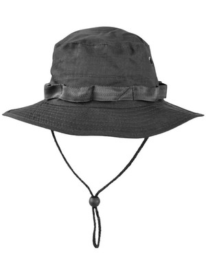 Unisex Boonie Hat Schwarz Größe 6-7 ohne Muster mit Kinnriemen