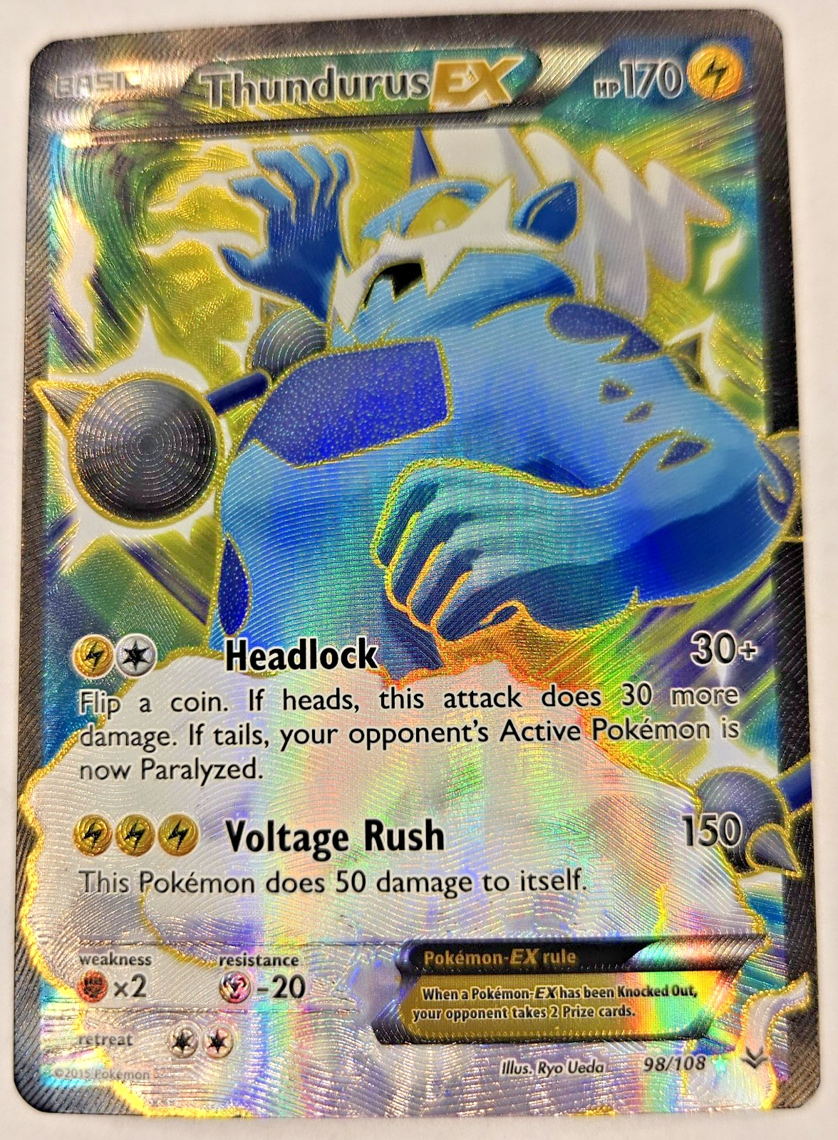 Thundurus EX (98 Full Art) 98/108 Roaring Skies- NM Or Better