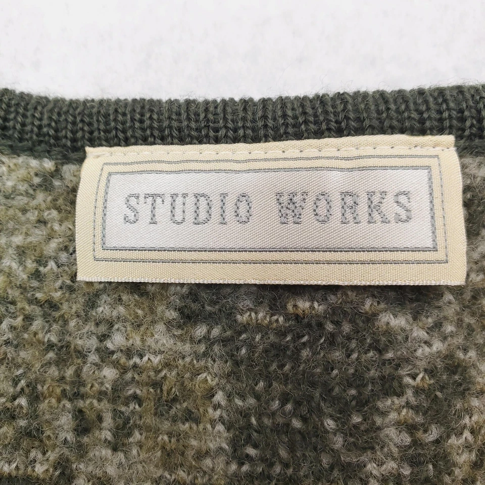 Studio Works Sweater Vest Womens Large Green Boiled Wool Zip Paisley Cottagecore - Image 4 of 4