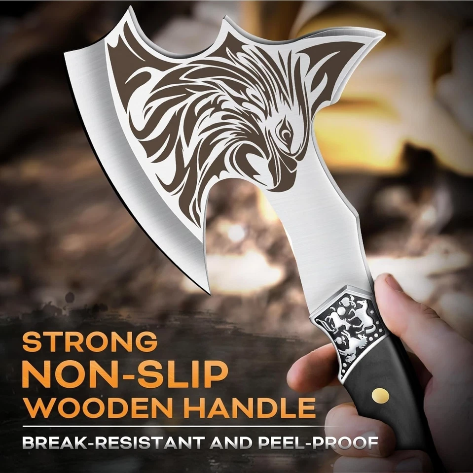 Camping Hatchet, Full Tang Outdoor Forged Blade Axe with Decorative Handle.  - Image 3 of 4