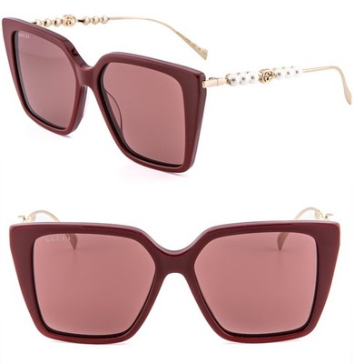 GUCCI GG1967S Gold Red 1967 GG Pearl Logo Oversized Geometric Sunglasses 004