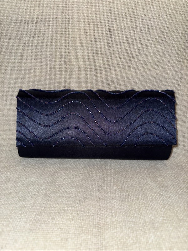 Style & Co Navy Beaded Wave Satin Clutch
