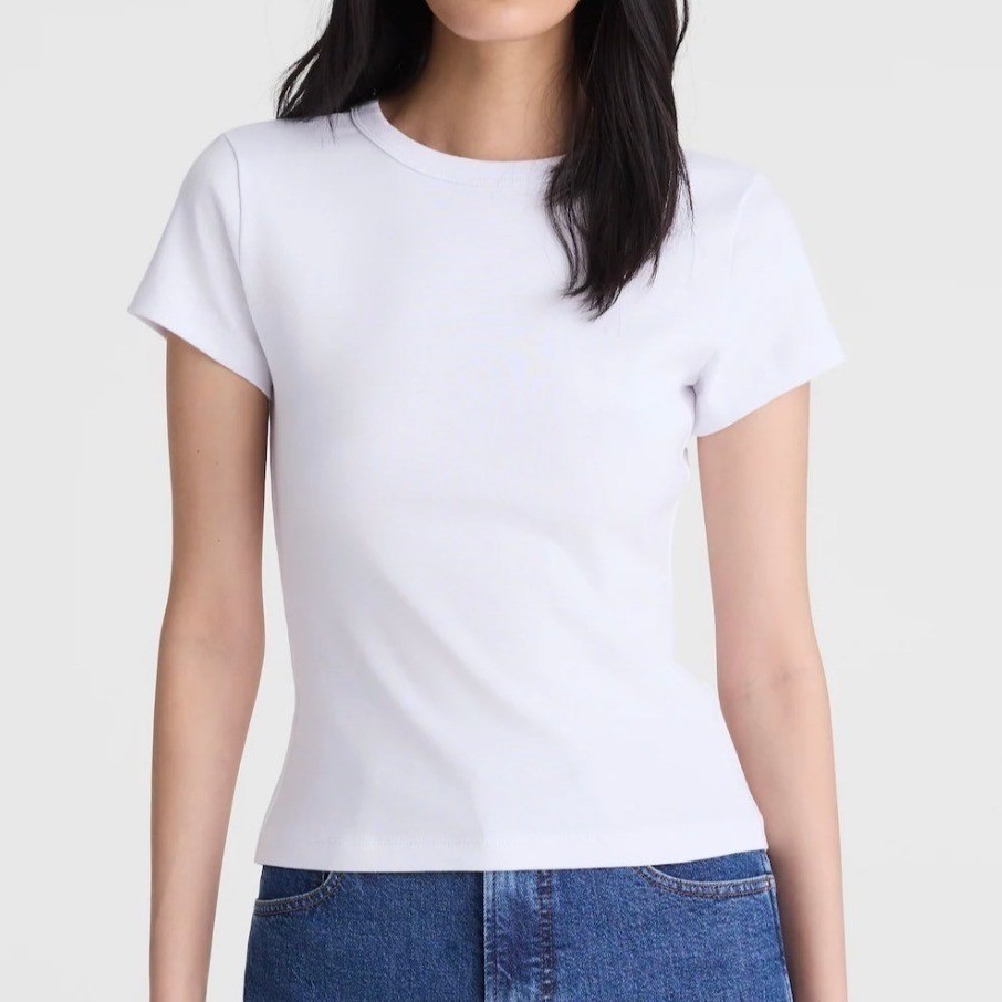Madewell Women's The '90s Crewneck Tee Compact Cotton Slim Fit White Medium New