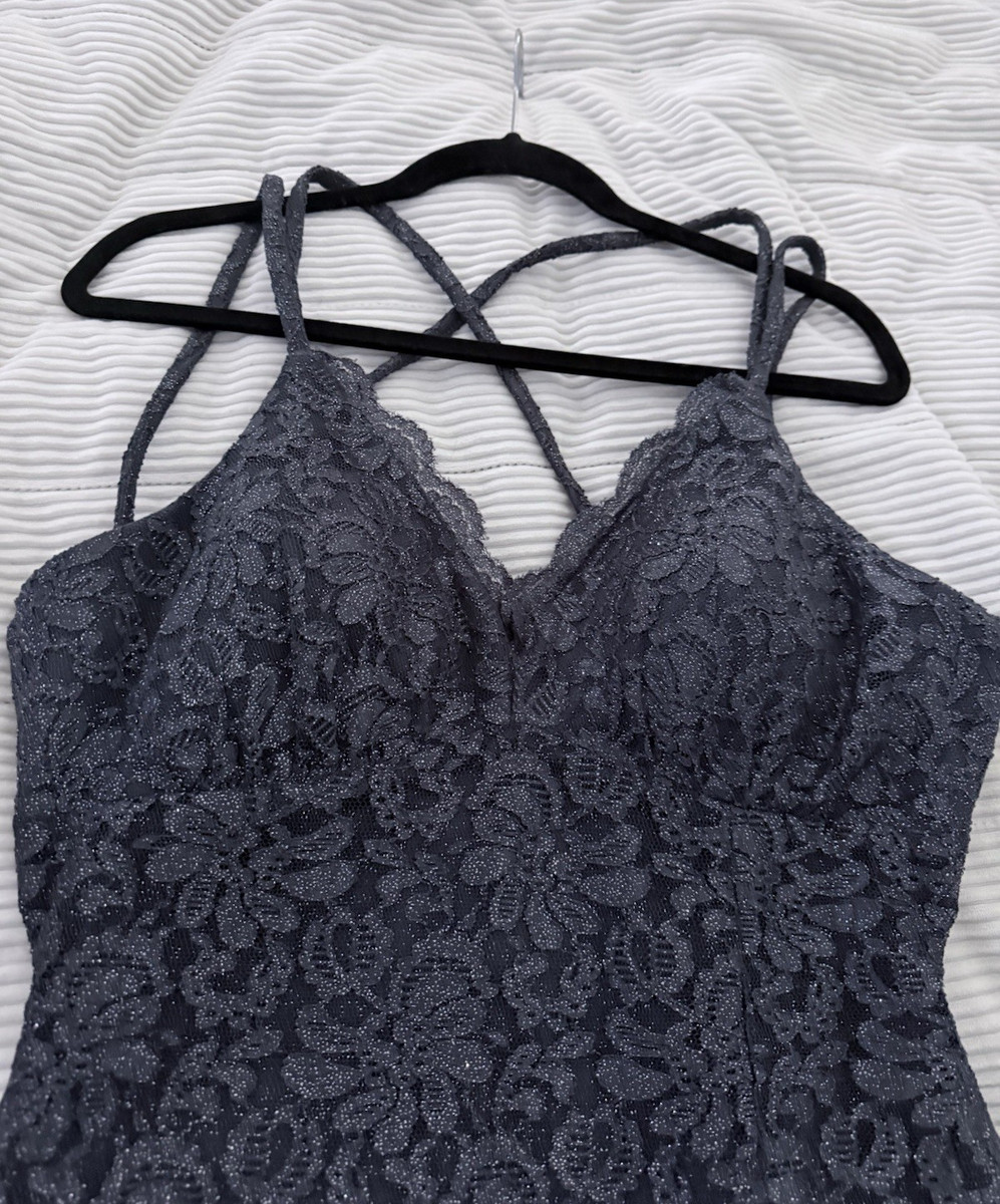 juniors glitter lace bodycon dress Morgan & Co. Gray Formal Size 11 V-Neck Formal dress