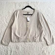 J. Jill Cardigan Sweater Women s Large Oatmeal Preppy Office Minimalist NEW
