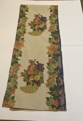 Fall Autumn Leaves Cornucopia Table Runner Tapestry 13'' x 70”Thanksgiving - Picture 3 of 3