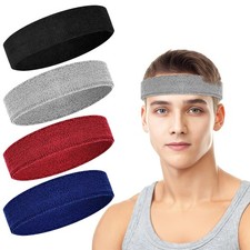 4 Pack Headbands for Men, Sweat Bands Headbands Men Women, Cotton Terry Swe...
