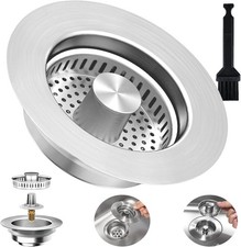 Kitchen Sink Drain Strainer 3 in 1 Stainless Steel Pop Up Stopper Food Catcher
