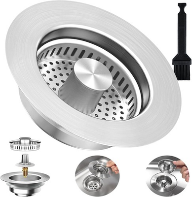 #ad Kitchen Sink Drain Strainer 3 in 1 Stainless Steel Pop Up Stopper Food Catcher $8.99