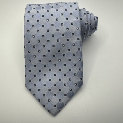 Tommy Hilfiger Silk Neck Tie Light Blue Navy Geometric Pattern Mens Necktie