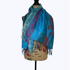 100 Cashmere Scarf Blue Floral Gift from Jerusalem Shawl Fringed Wrap 160x200cm