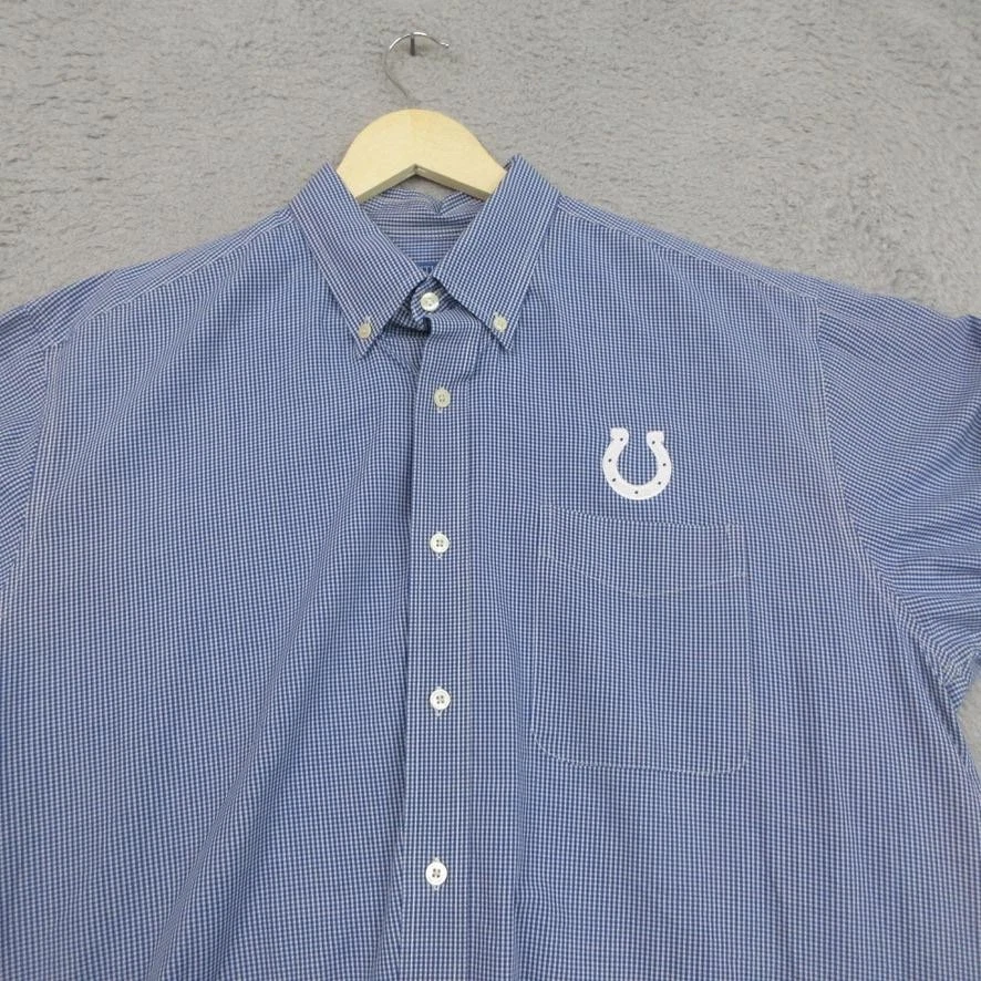Indianapolis Colts Shirt Mens Large Blue Gingham NFL Football Button Up Antigua - Image 3 of 4
