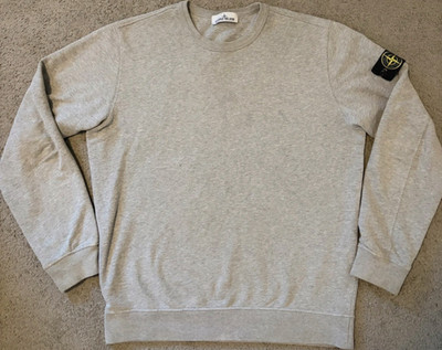 Stone Island Herren Pullover Grau M Rundhals Strick Polyester Logo-Ärmelpatch