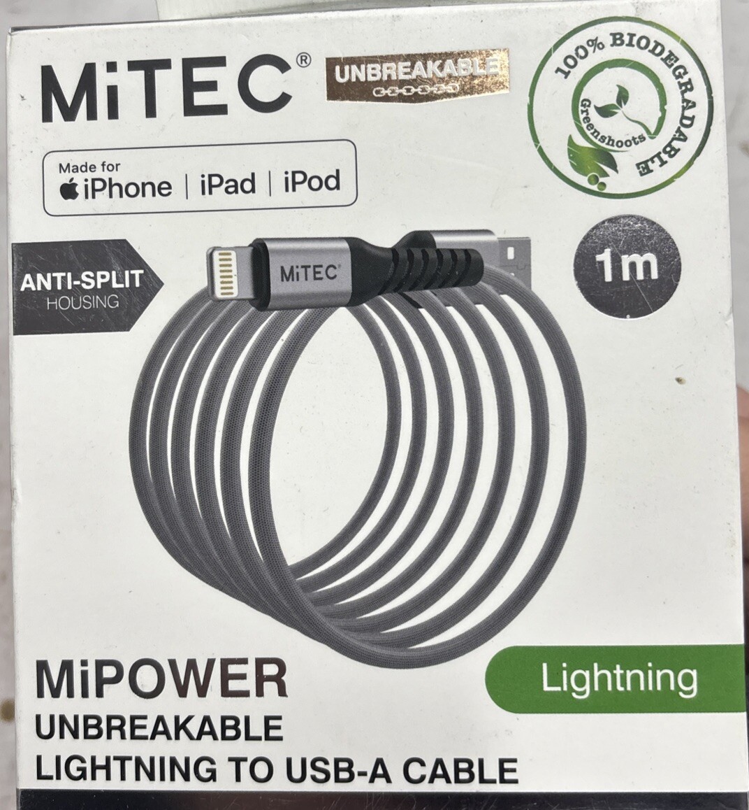 MiTEC Light - USB A Non-biodegradable Charging cable, 1m, Silver