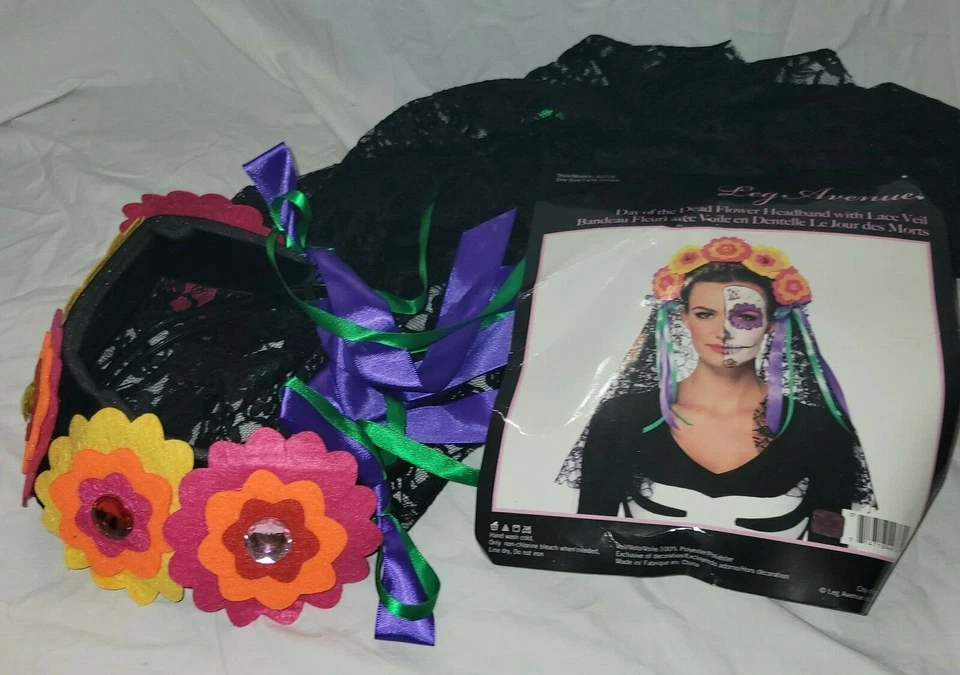 Diadema Flor Día de Muertos Nuevo Disfraz Halloween Encaje Velo Flores  Foto 2 de 4