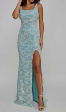 City Studios Women's Juniors Blue Embellished Lace Gown Size 9/10