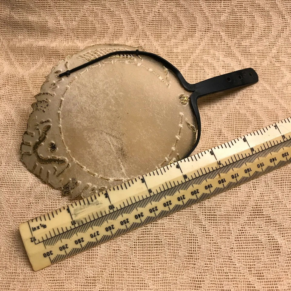 Старинный фиксированный вентилятор из кожи и рога, золотые акценты, азиатский (?), начало 1900-х - Изображение 4 из 4