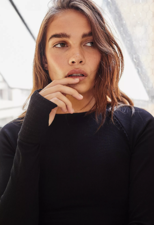NEW Free People Movement Cut It Out Long Sleeve Top in Black