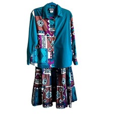 Vintage Ozark Mountain Southwestern Tiered Skirt  Shirt Western Prairie Sz L