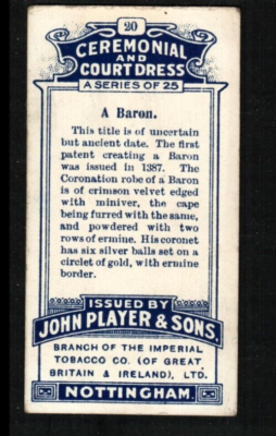 Tobacco Cigarette Card A Baron Player & Sons Ceremonial Courtdress