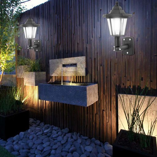 2PKS Outdoor Solar Power LED Post Wall Light Garden Patio Porch Sconce Lantern - Picture 6 of 10