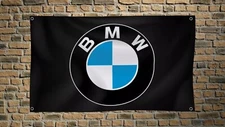BMW Flag 3x5 FT Logo Car Black Banner for Garage Workshop Man Cave Wall