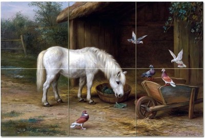 Horse Pigeons Farmyard Accent Tile Mural Kitchen Wall Backsplash Marble Ceramic