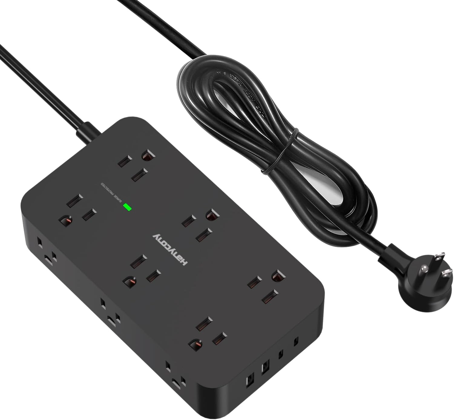 Surge Protector Power Strip12 Outlets 4 USB Ports(2 USB C) 6Ft Flat Plug Extensi-image