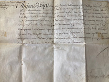 Firmato, certificato, completamente tradotto, 1742 Re Luigi XV documento reale francese