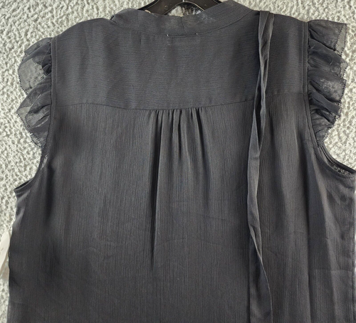 Calvin Klein Ruffled Cap-Sleeve Tie-Neck Blouse Women's L Black Solid Pullover - Picture 12 of 13