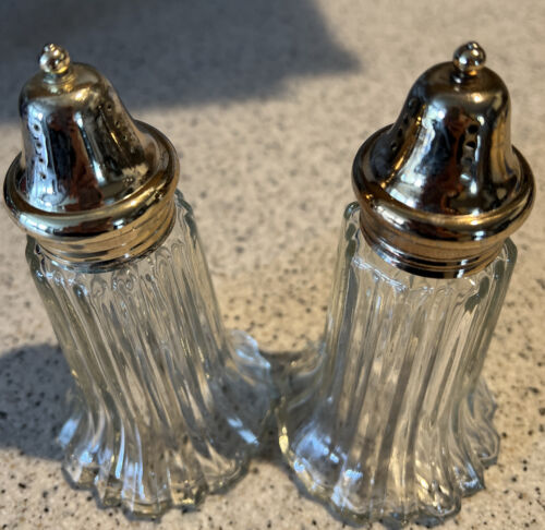 Vintage Silver Plate Salt And Pepper Shakers 6” Made In Japan Glass-Large - Picture 3 of 5