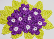 LOTTO 30 ( 15FIOGLIE+15 FIORI)  UNCINETTO/CROCHET BOMBONIERE OTTIMO COTONE/PERLE