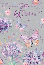 Happy 60th Birthday Sister Card Cherry Orchard Butterflies Floral Flowers
