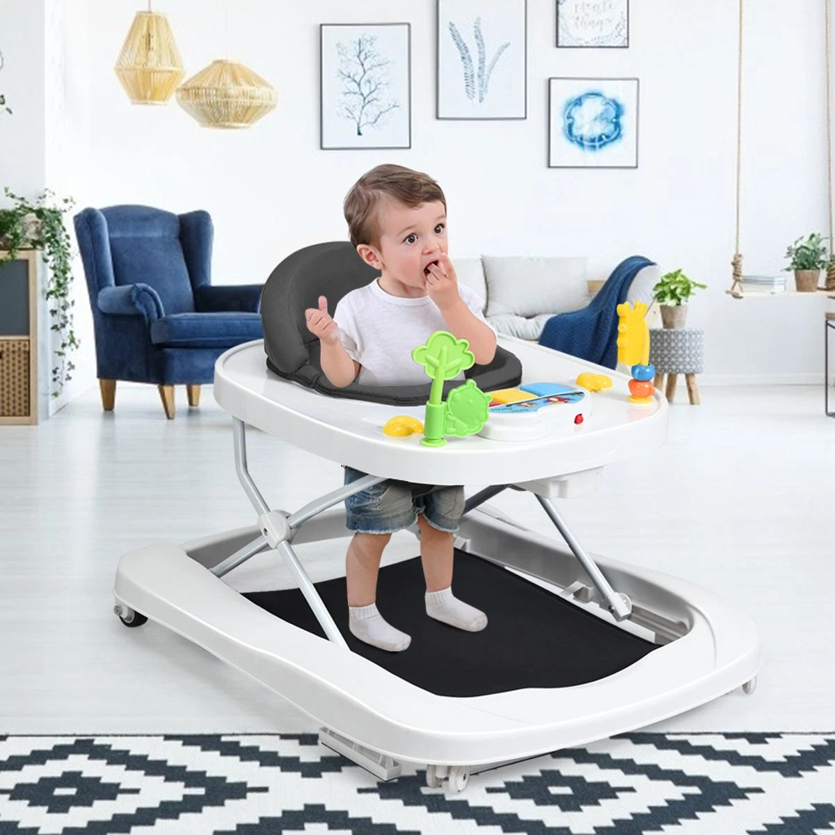 Trotteur Youpala Bébé 2-En-1 Evolutif Réglage Sur 3 Hauteurs Pliable  Musique Et