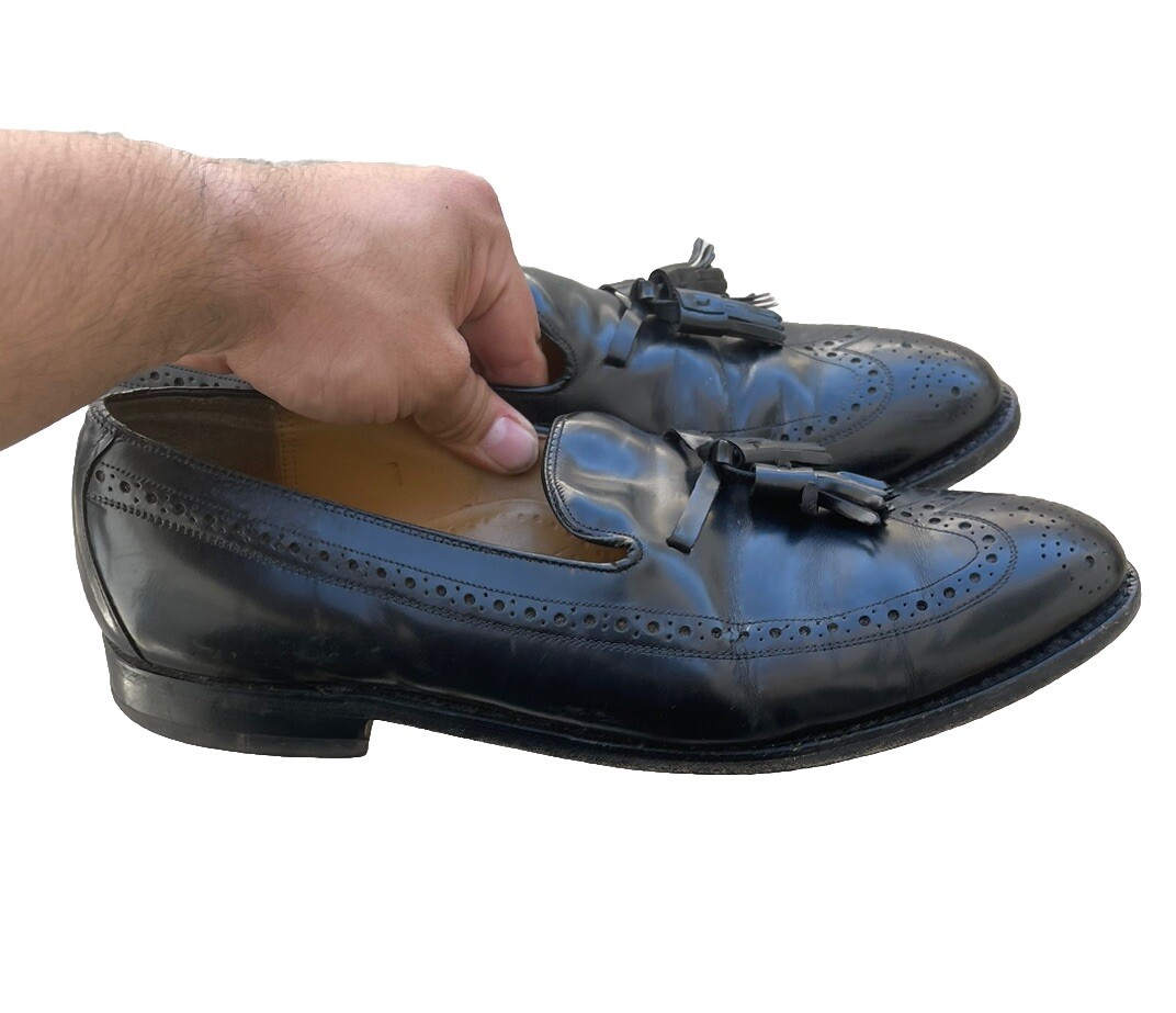 Johnston & Murphy Crown Aristocraft Black Tassel Loafers Mens 12 USA Made VGUC Vintage 70s Johnston & Murphy Aristocraft Black Tassel  main image 4