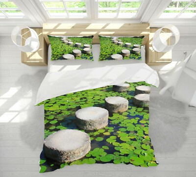 3D Stone Lotus Leaf ZHUA776 Bed Pillowcases Quilt Duvet Cover Set Queen King Amy