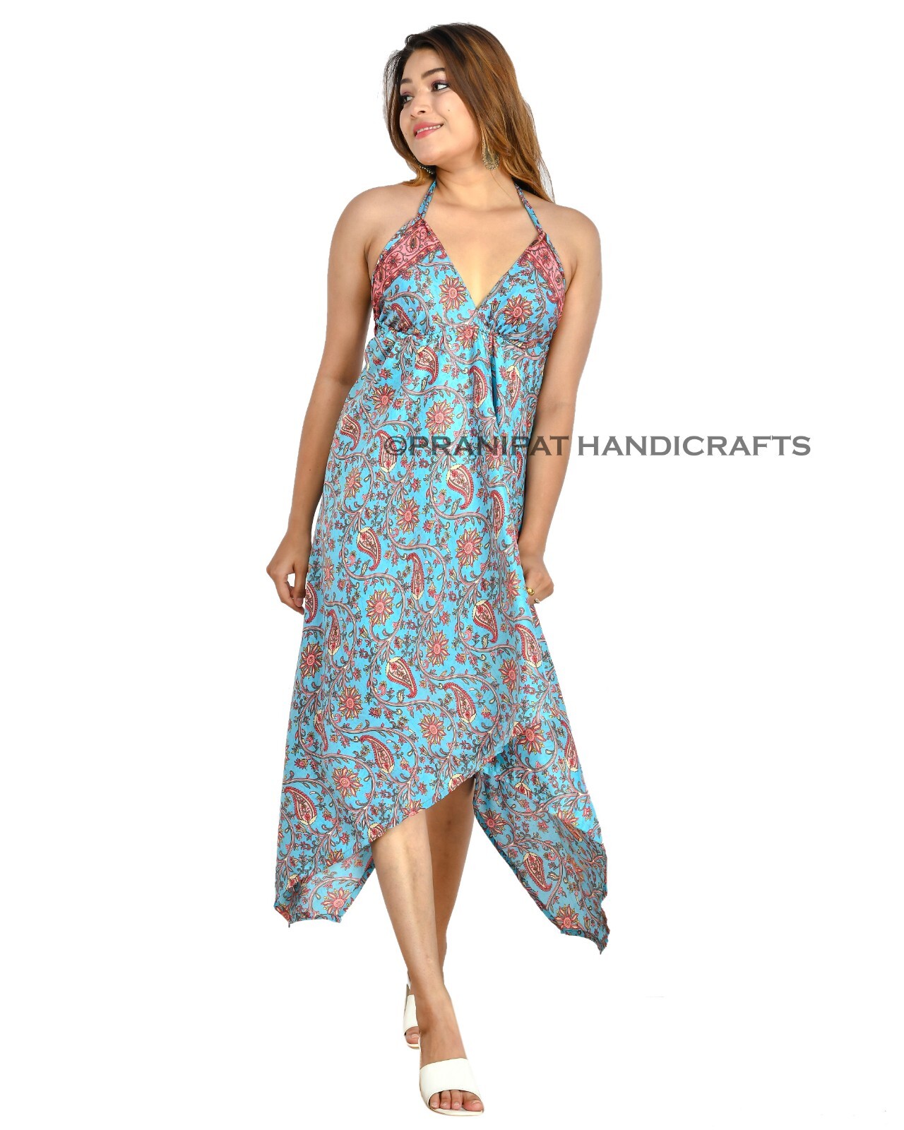 Vintage Seda Maxi Playa Vestido Pareo Hippy Sundress Bohemio Espalda Descubierta