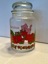 Vintage 1980 Strawberry Shortcake CUSTARD Cat Glass Storage Canister Candy Jar