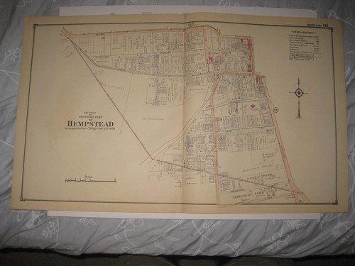 ANTIQUE 1914 BELLMORE HEMPSTEAD JERICHO NASSAU COUNTY NEW YORK HANDCOLOR MAP RAR