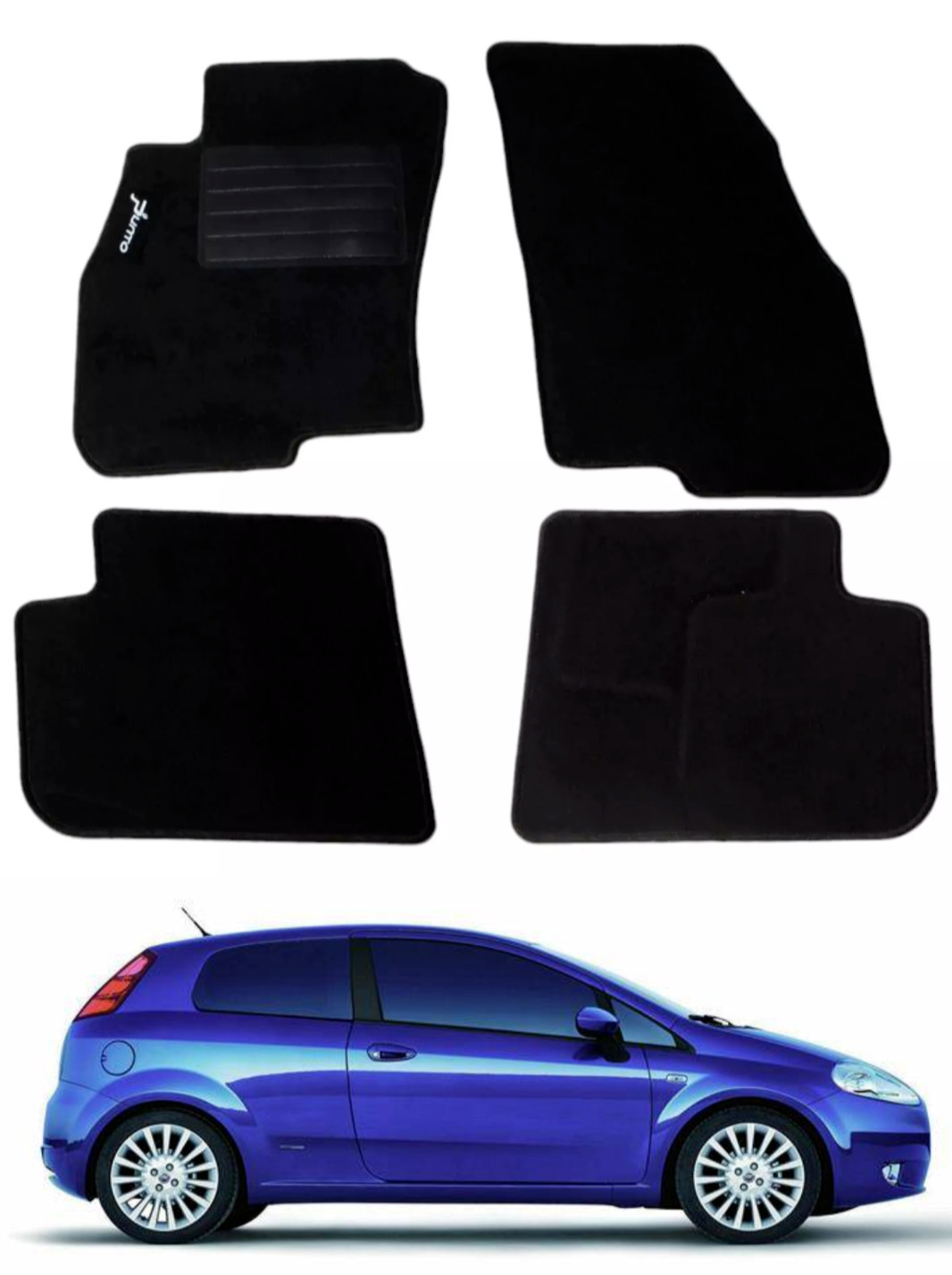Kit 4 Pezzi Tappetini Tappeti Moquette per Fiat Grande Punto 2005-2012